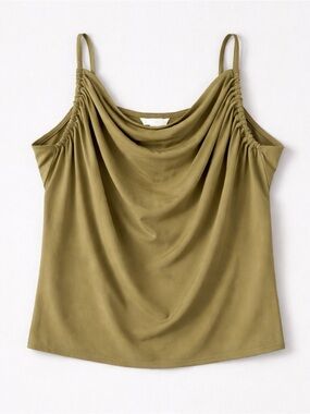 H&M Olive Green Cowl Neck Camisole – Draped Spaghetti Strap Top (XL)